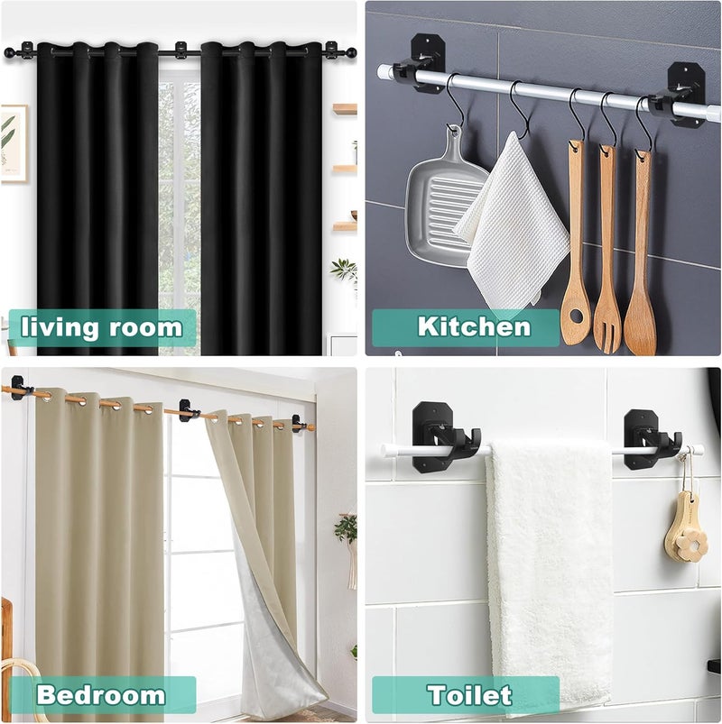 Codoule 2PCS Black No Drill Curtain Rod Brackets, Window Treatment Rod Holders, Plastic & Stainless Steel, Adhesive & Screw Mount, 20 Pounds Load Capacity - Image 4